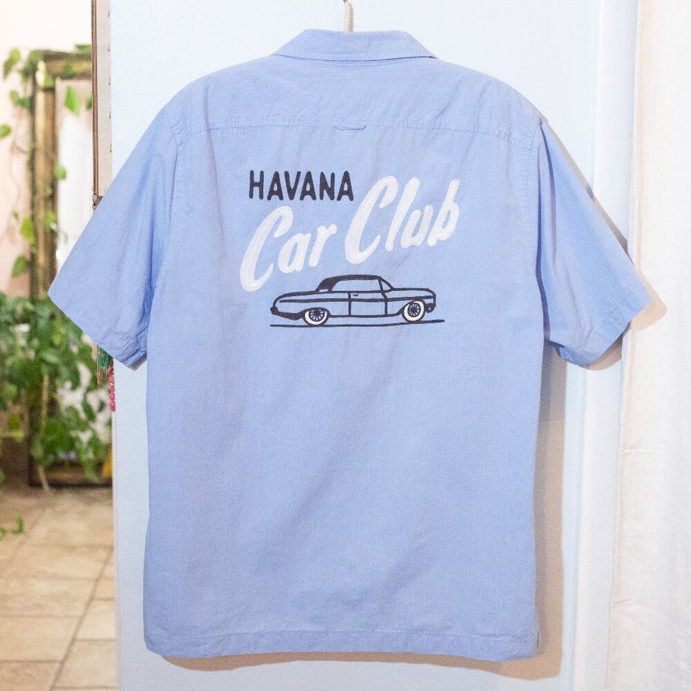 Todd Snyder Light Blue "Havana Car Club" Short Sleeve Button Down Shirt